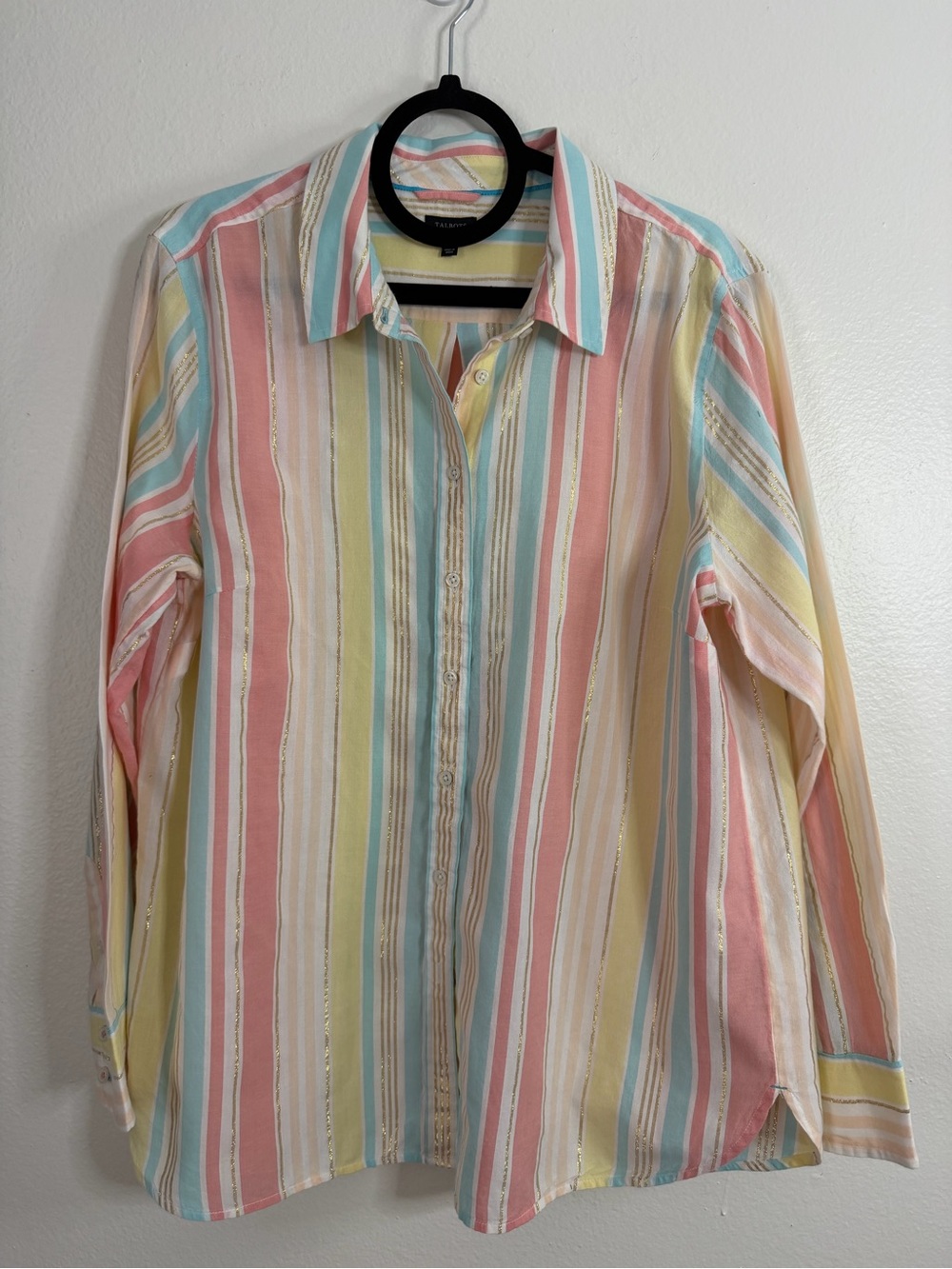 Talbots Blouse Pastel Stripes Womens  Long Sleeve Button Up Size XL Lightweight